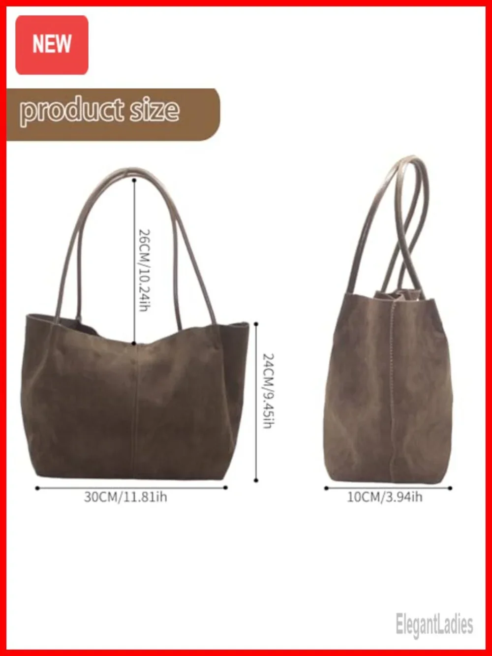 Large Faux Suede Hobo Shoulder Bag with Buckle